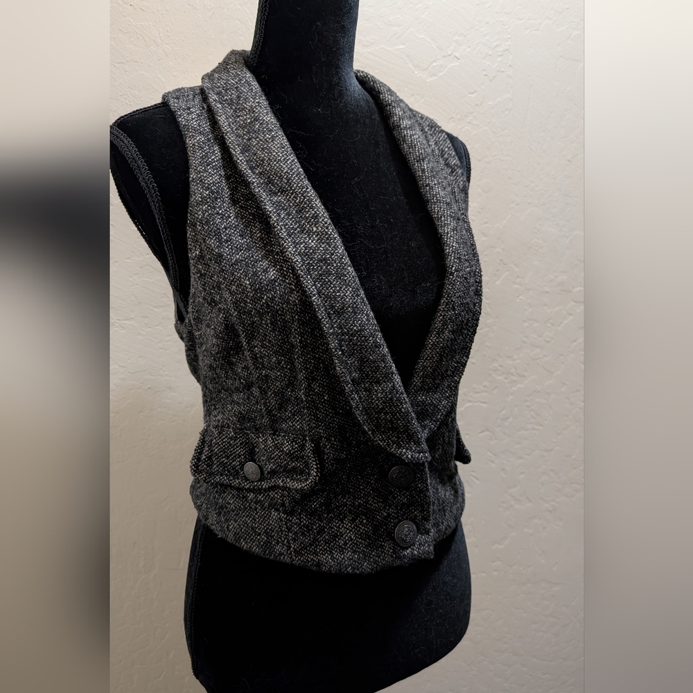 Free People Wool Blend Herringbone Tweed Grey Tuxedo Vest XS - Picture 3 of 12